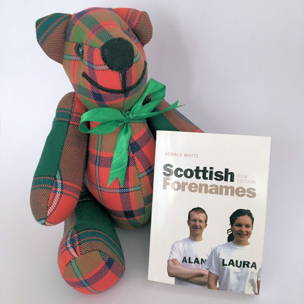 Tartan Teddy Bear with a book of Scottish
                  Forenames